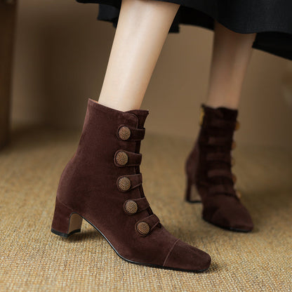 Women’s Retro Suede Chunky-Heel Side-Zip Ankle Boots FitiqueFit