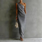 Women's Satin Off-Shoulder Slim-Fit Maxi Dress FitiqueFit