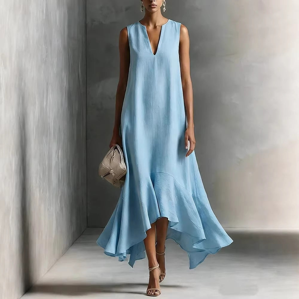 Women's Deep V-Neck Sleeveless Asymmetrical Maxi Dress – Patchwork FitiqueFit