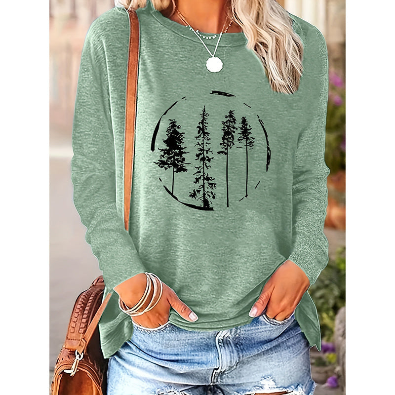 Women’s Long Sleeve Merry Christmas T-Shirt – Cute Christmas Tree Graphic Tee FitiqueFit