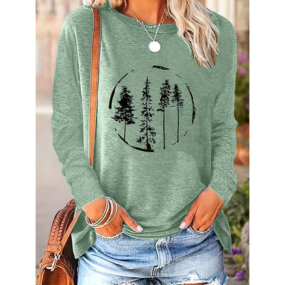 Women’s Long Sleeve Merry Christmas T-Shirt – Cute Christmas Tree Graphic Tee FitiqueFit