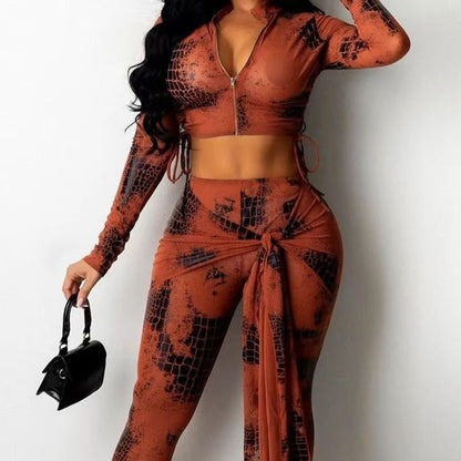 Ladies' Fashion Scale Printed Autumn Winter Pants Set FitiqueFit