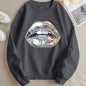 Womens Cartoon Silver Lip-Printed Sweatshirt See size chart under “more details” The Fashion Celestial