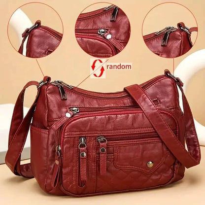 Fashion Multi Zipper Crossbody Bag, Soft Vegan Leather Shoulder Bag, Women's Multi Pockets Handbag Purse DailySale