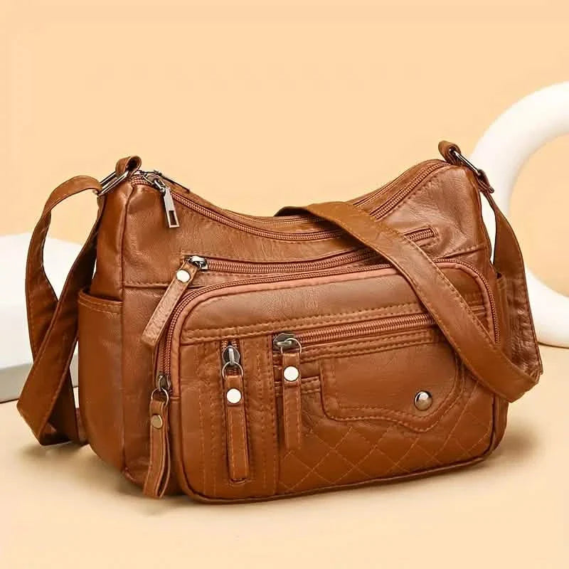 Fashion Multi Zipper Crossbody Bag, Soft Vegan Leather Shoulder Bag, Women's Multi Pockets Handbag Purse DailySale