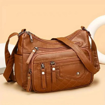 Fashion Multi Zipper Crossbody Bag, Soft Vegan Leather Shoulder Bag, Women's Multi Pockets Handbag Purse DailySale