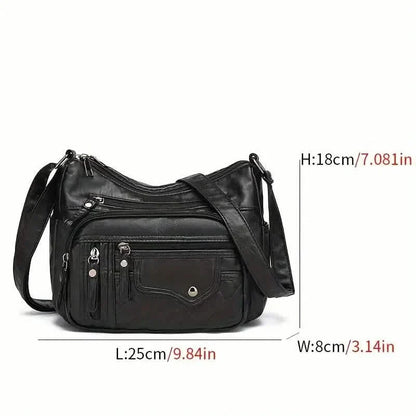 Fashion Multi Zipper Crossbody Bag, Soft Vegan Leather Shoulder Bag, Women's Multi Pockets Handbag Purse DailySale