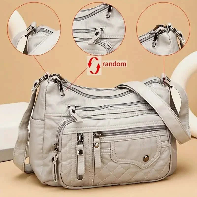 Fashion Multi Zipper Crossbody Bag, Soft Vegan Leather Shoulder Bag, Women's Multi Pockets Handbag Purse DailySale