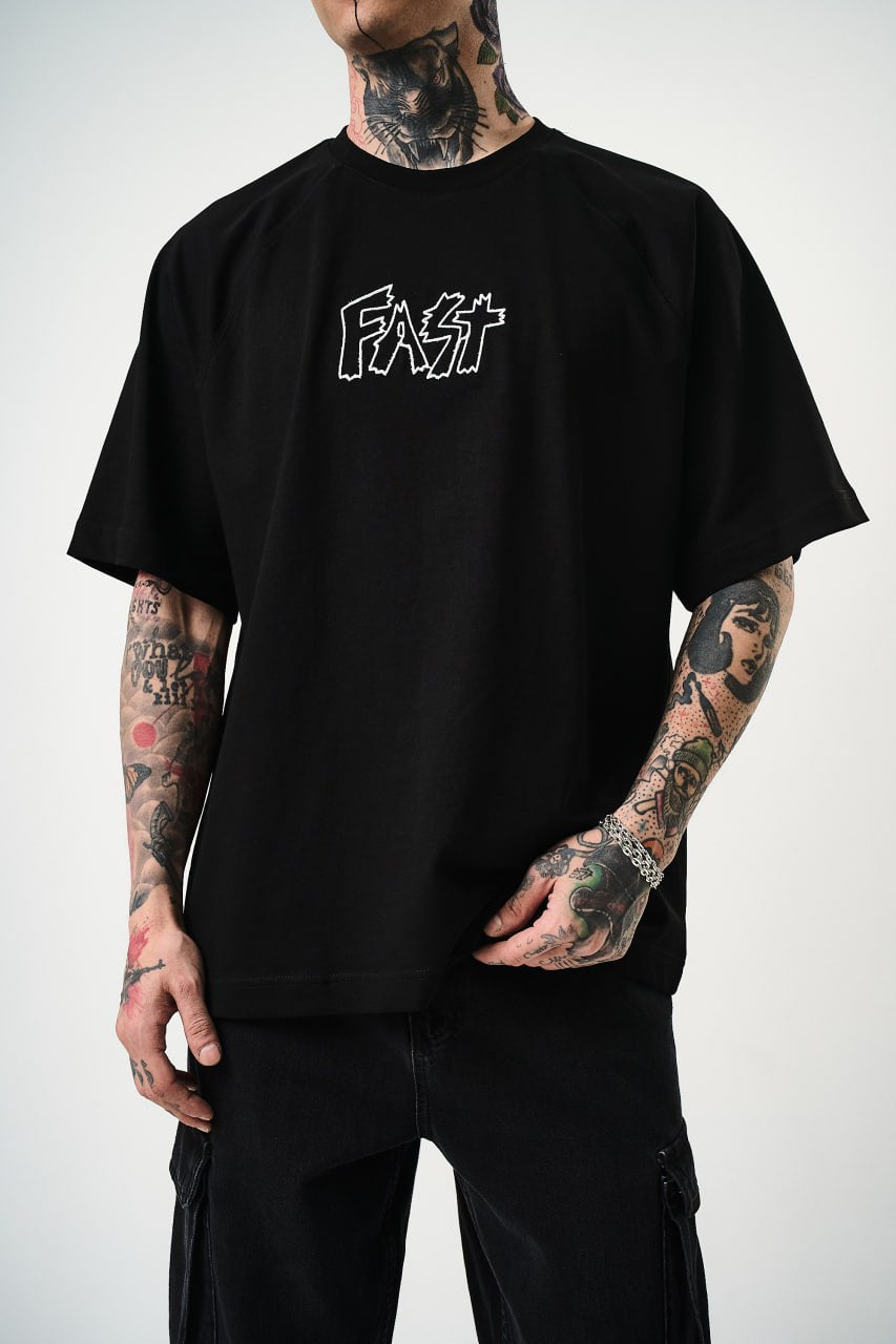 Men's Oversize 'FAST / FALLING FREE' Graphic T-Shirt - Streetwear Embroidered Tee Withinblack