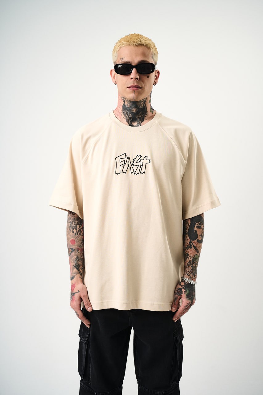 Men's Oversize 'FAST / FALLING FREE' Graphic T-Shirt - Streetwear Embroidered Tee Withinblack