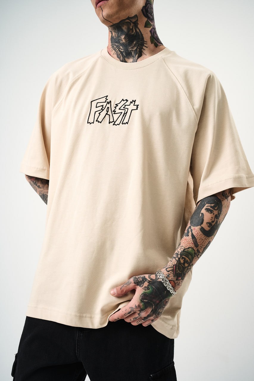 Men's Oversize 'FAST / FALLING FREE' Graphic T-Shirt - Streetwear Embroidered Tee Withinblack
