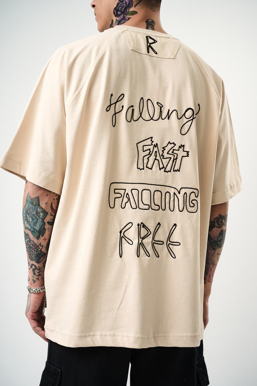 Men's Oversize 'FAST / FALLING FREE' Graphic T-Shirt - Streetwear Embroidered Tee Withinblack