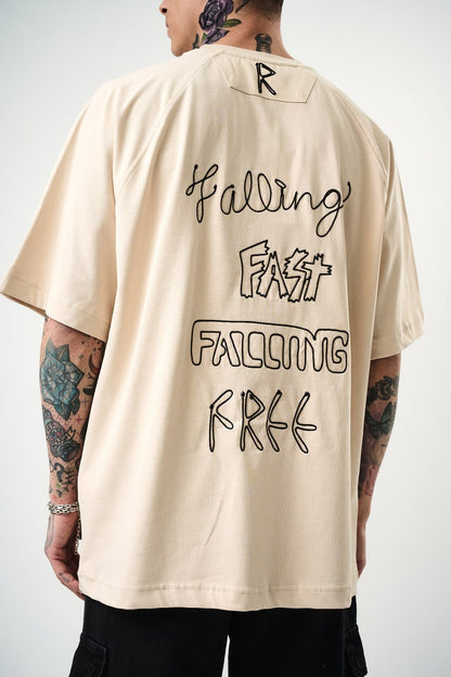 Men's Oversize 'FAST / FALLING FREE' Graphic T-Shirt - Streetwear Embroidered Tee Withinblack