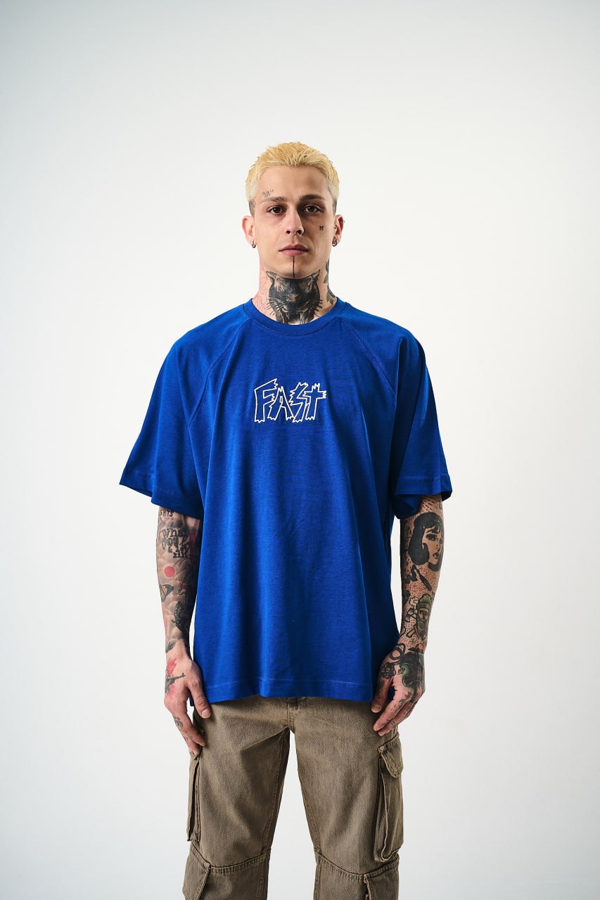 Men's Oversize 'FAST / FALLING FREE' Graphic T-Shirt - Streetwear Embroidered Tee Withinblack