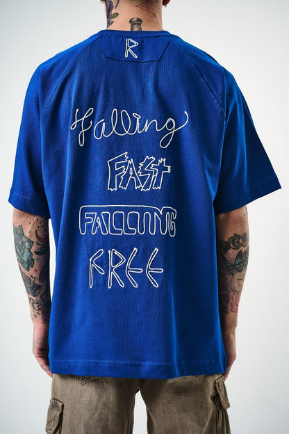 Men's Oversize 'FAST / FALLING FREE' Graphic T-Shirt - Streetwear Embroidered Tee Withinblack