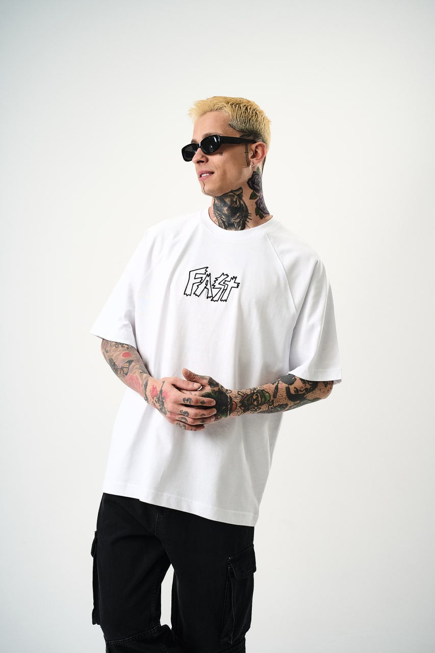 Men's Oversize 'FAST / FALLING FREE' Graphic T-Shirt - Streetwear Embroidered Tee Withinblack