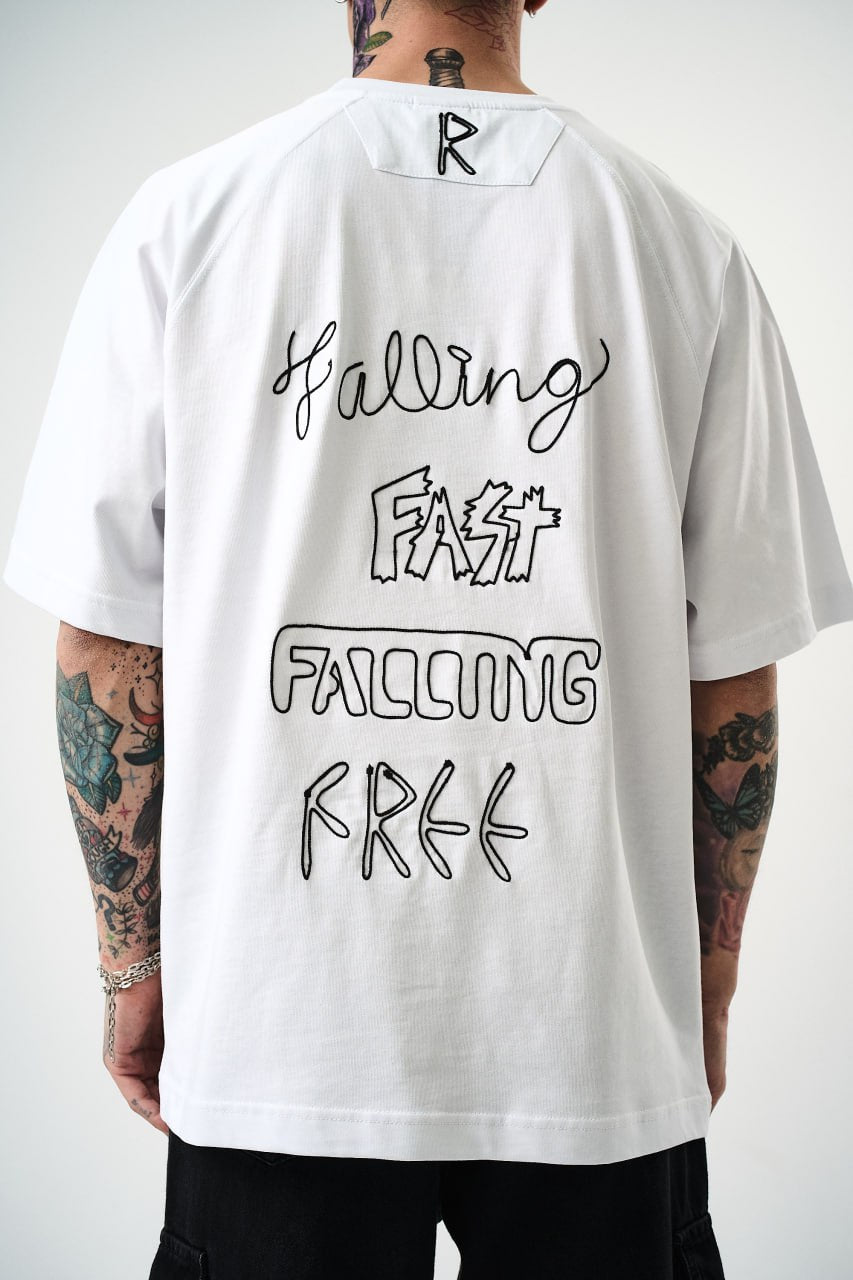 Men's Oversize 'FAST / FALLING FREE' Graphic T-Shirt - Streetwear Embroidered Tee Withinblack