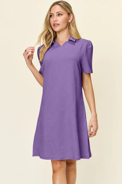 Double Take Full Size Texture Collared Neck Short Sleeve Dress West2East Surf