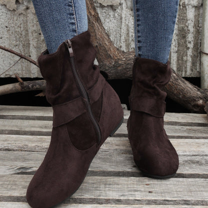 1.18inch Inner Height Increase Women's Short Boots with Flat Sole, Buckle Closure, Comfortable, Warm, and Lightweight, Women Shoes NovaCart