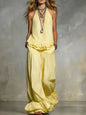 Women's V-Neck Ruffle-Trim Puff-Sleeve Two-Piece Set FitiqueFit