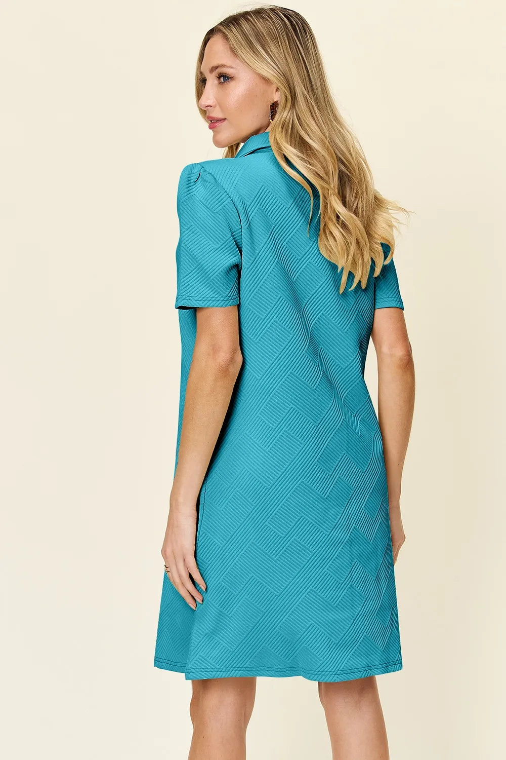 Double Take Full Size Texture Collared Neck Short Sleeve Dress West2East Surf