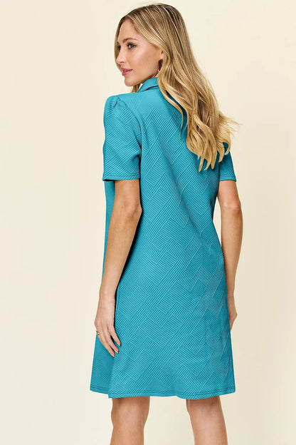 Double Take Full Size Texture Collared Neck Short Sleeve Dress West2East Surf