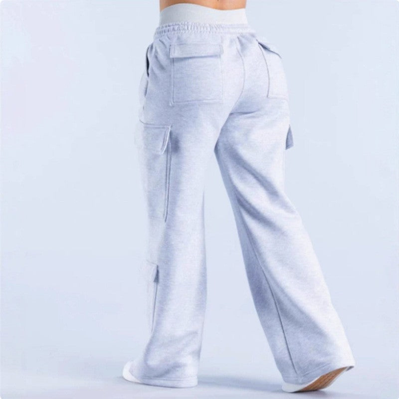 Women's Loose-Fit Casual Pants with Pockets – Solid Color Two-Tone Label FitiqueFit