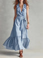 Women's V-Neck Sleeveless Lace-Up Panelled Maxi Dress – Wide Flare FitiqueFit