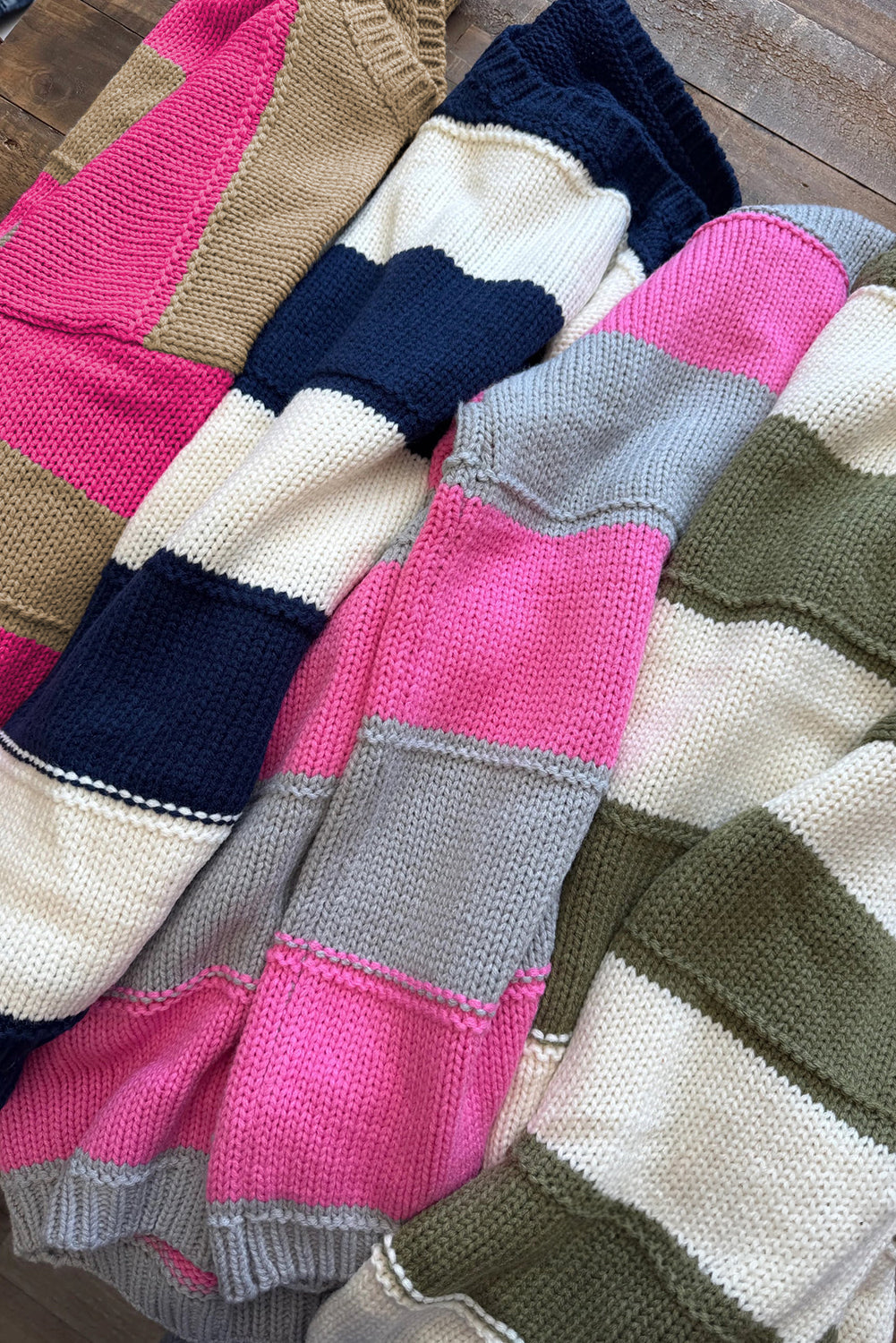 Blue Stripe Color Block PLus Size Drop Shoulder Sweater Garden Naked Curves