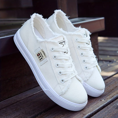 Women'S Casual Round Toe Solid Color Canvas Shoes, Small White, Flat Bottom, PVC Sole, Fabric Upper And Insole, Hand Wash, No Dry Clean, Spring, Autumn, All Season 2022 NovaCart