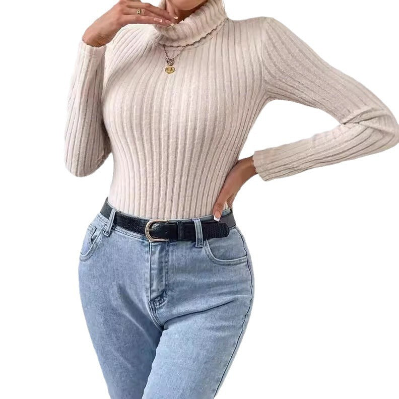 French Style Turtleneck Long Sleeve Knitted Jumpsuit Grayceful LLC
