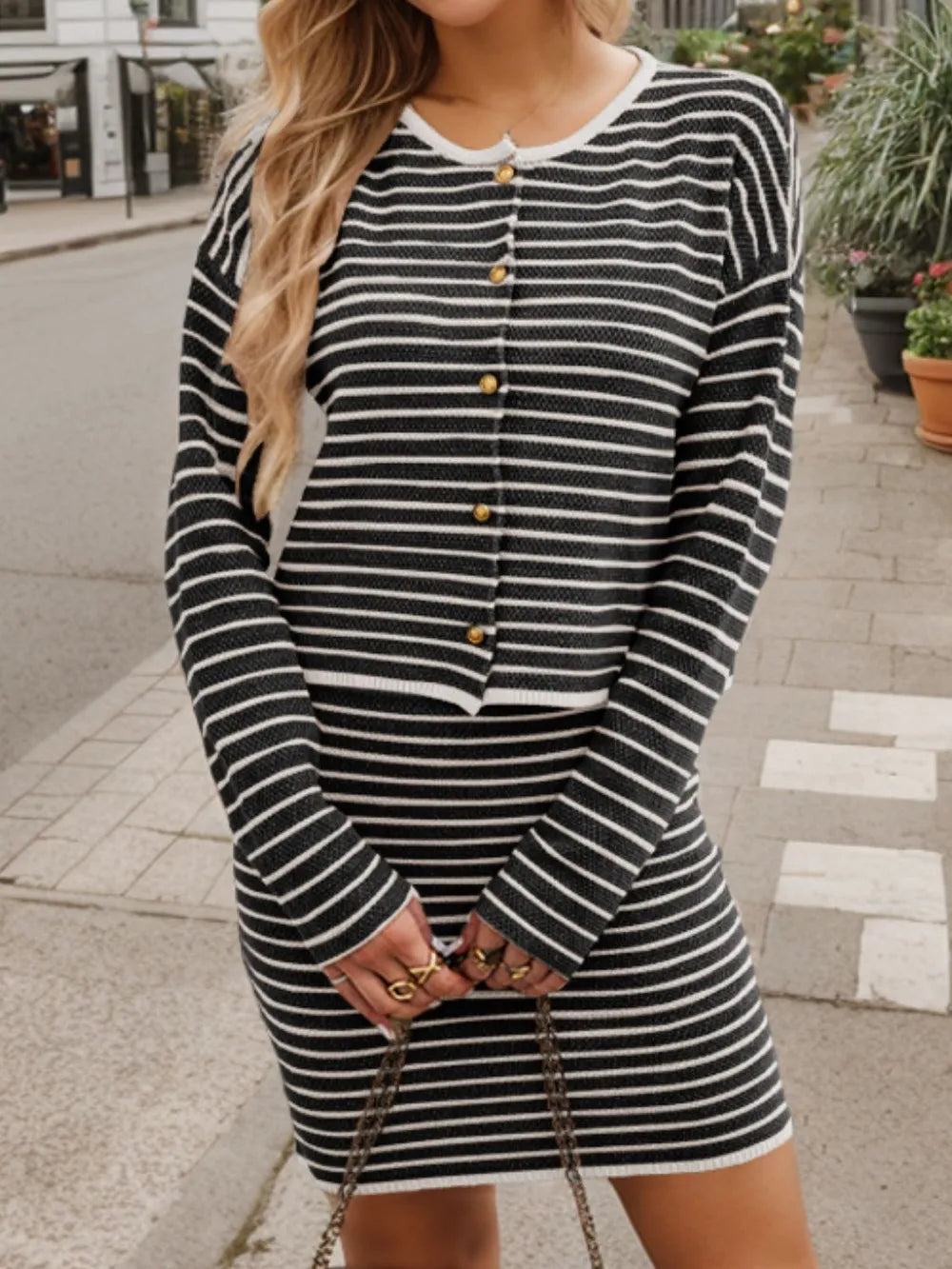Striped Long Sleeve Top and Skirt Set See size chart under “more details” The Fashion Celestial