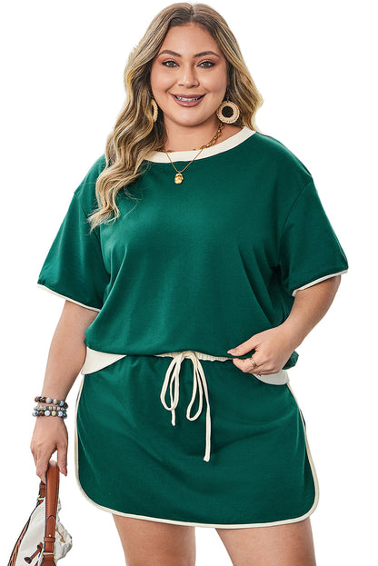 Bonbon Plus Size Contrast Trim T Shirt and Skirt Two Piece Set Garden Naked Curves