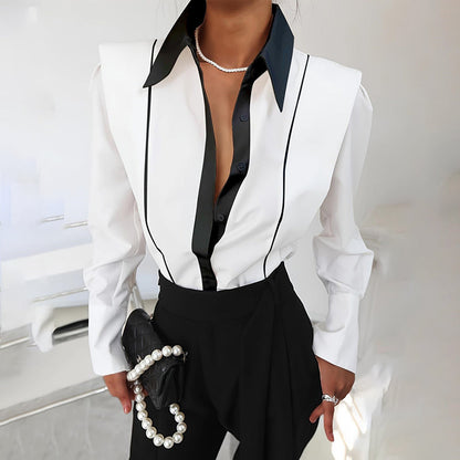 Women’s Black White Colorblock Shirt FitiqueFit