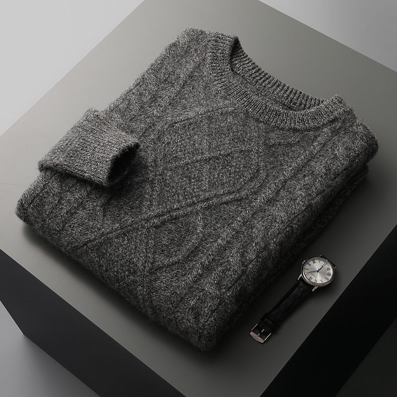 Men's Pullover Twist Round Neck Base Knitwear Loose-fitting Oversized Sweater Grayceful LLC