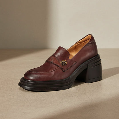 Women’s Vintage Chunky Heel Leather Shoes – Retro Style FitiqueFit
