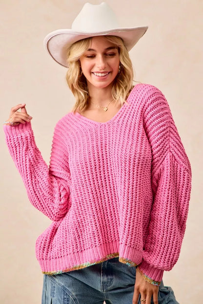 BiBi V-Neck Sweater with Colorful Trim FitiqueFit