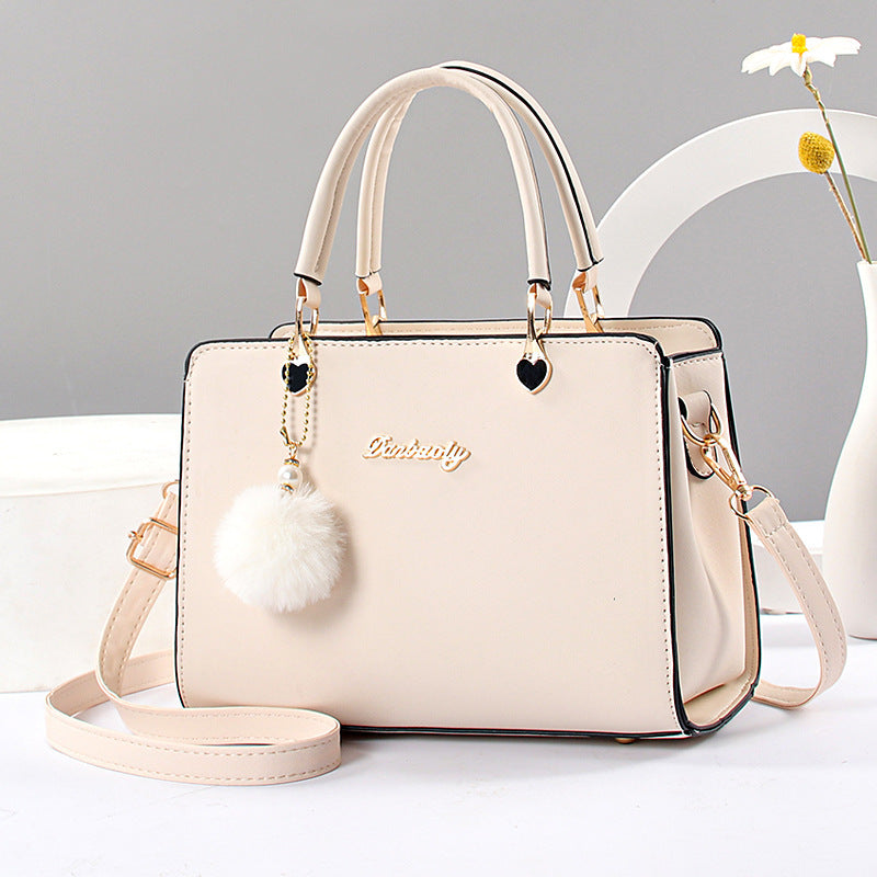 Solid Color Faux Leather Shoulder Bag - Detachable Strap, Zip Closure, Multi-Layer Crossbody Design, Polyester Lining, Fade-Resistant, Pom-Pom Pendant - The Perfect Holiday Gift for Valentine'S Day, Mother'S Day NovaCart