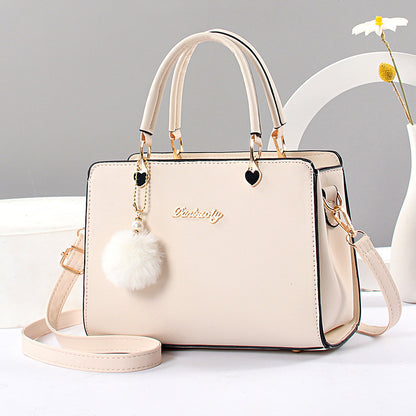 Solid Color Faux Leather Shoulder Bag - Detachable Strap, Zip Closure, Multi-Layer Crossbody Design, Polyester Lining, Fade-Resistant, Pom-Pom Pendant - The Perfect Holiday Gift for Valentine'S Day, Mother'S Day NovaCart