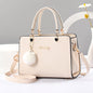Solid Color Faux Leather Shoulder Bag - Detachable Strap, Zip Closure, Multi-Layer Crossbody Design, Polyester Lining, Fade-Resistant, Pom-Pom Pendant - The Perfect Holiday Gift for Valentine'S Day, Mother'S Day NovaCart