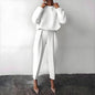 Women’s Solid Color 2-Piece Set – Long Sleeve Top & Pleated Pants Loungewear FitiqueFit