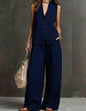 Women's Linen Sleeveless Vest & Wide-Leg Pants Two-Piece Set FitiqueFit