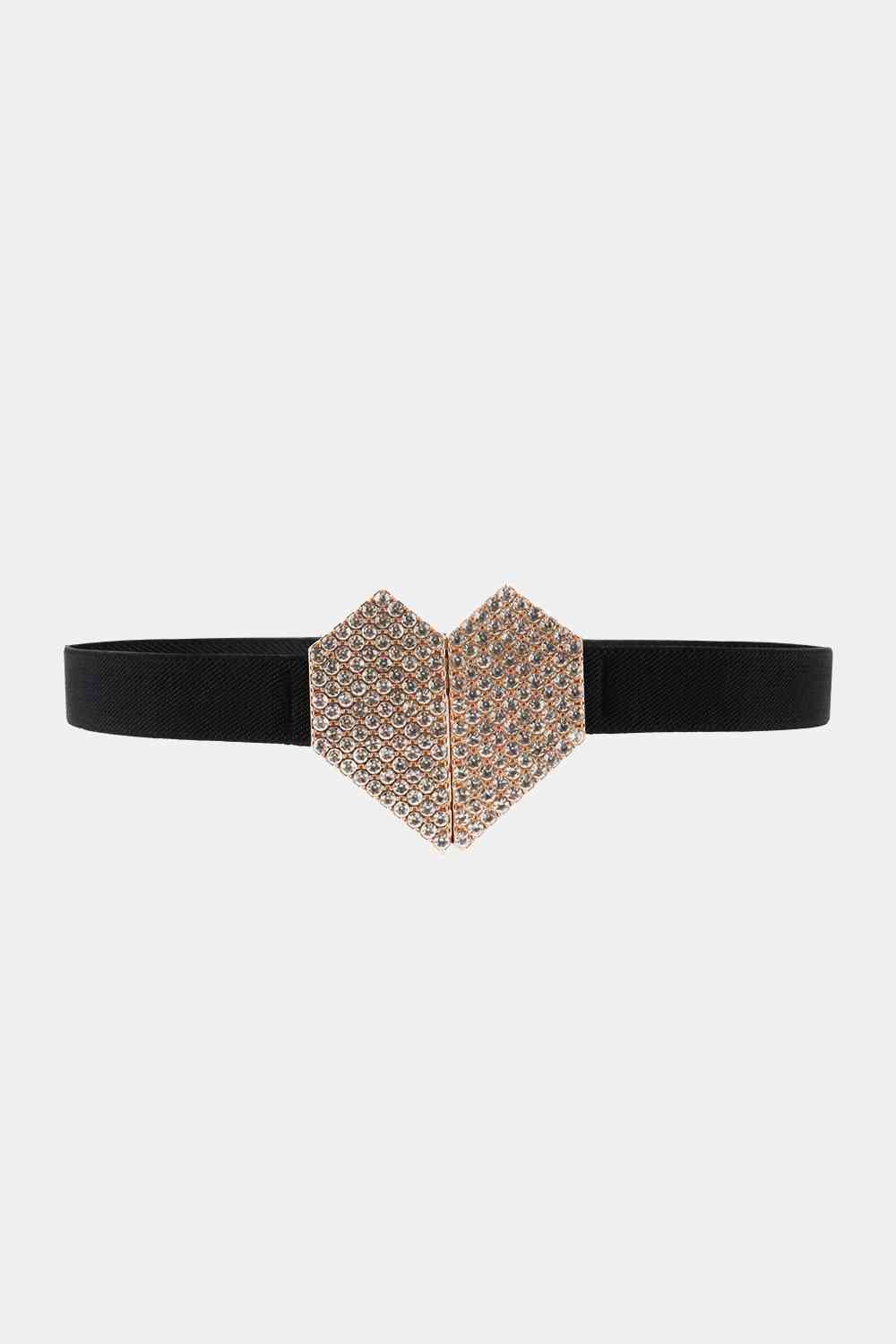GlamStyle Rhinestone Heart Buckle Elastic Belt – Stunning Sparkle and Comfort See size chart under “more details” The Fashion Celestial