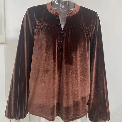 Women's Solid Color V-Neck Button Detail Long Sleeve Pullover FitiqueFit