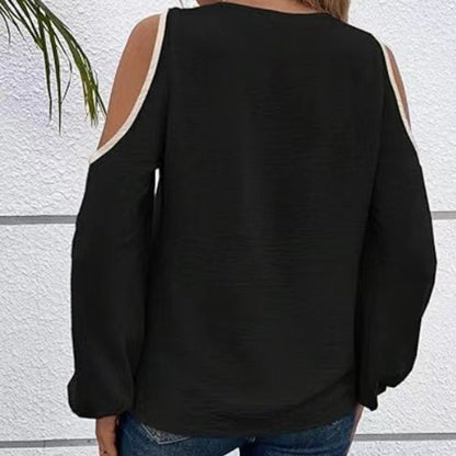 Women's Cold Shoulder Color Block Long Sleeve Tee Shirt Casual Going Out Top See size chart under “more details” The Fashion Celestial