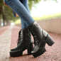 Women’s Chunky Heel PU Martin Boots | Large Size High Heel Boots FitiqueFit