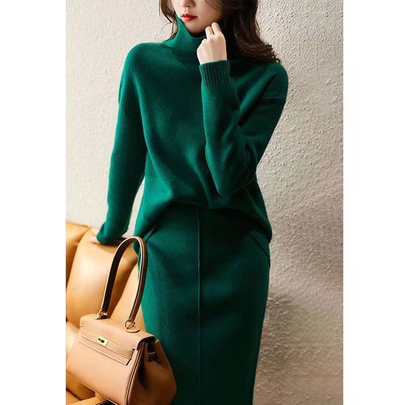 French Socialite Graceful And Fashionable Sweater Set Women's Sweater Skirt Turtleneck Two-piece Set Grayceful LLC