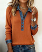Denim Collar Patchwork Pullover Knitwear Top – Women’s Street Style FitiqueFit