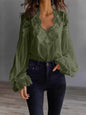 Lace-Panel Puff Sleeve Pleated Ruffle Shirt | Ballet Style FitiqueFit