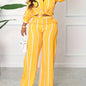 Women's Striped Print Two-piece Set - Button Front Collar Long Sleeve Shirt & High Waist Wide Leg Loose Pants Set - Casual Style - For Women - Perfect for Everyday Wear & Loungewear - Great Gift for Fashionable Women NovaCart